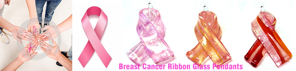 Custom Breast Cancer Design Murano Glass Ribbon Pendants.